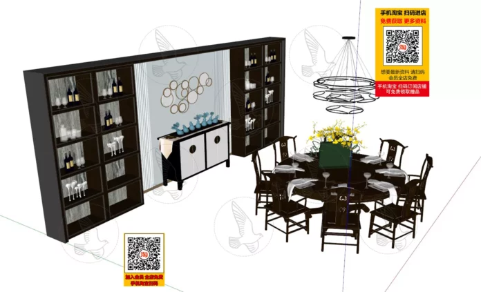 MODERN DINING TABLE SETS - SKETCHUP 3D MODEL - VRAY OR ENSCAPE - ID06618