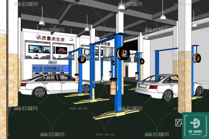 MODERN GARAGE AUTO - SKETCHUP 3D SCENE - VRAY OR ENSCAPE - ID07674