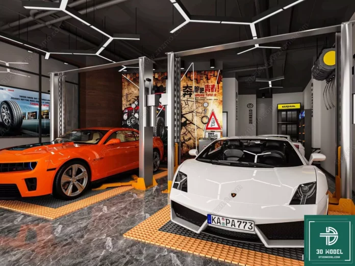 MODERN GARAGE AUTO - SKETCHUP 3D SCENE - VRAY OR ENSCAPE - ID07687