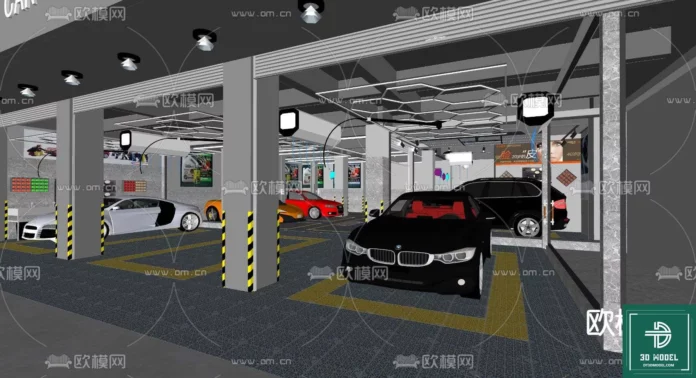 MODERN GARAGE AUTO - SKETCHUP 3D SCENE - VRAY OR ENSCAPE - ID07699