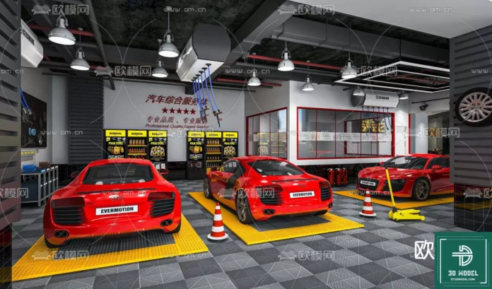 MODERN GARAGE AUTO - SKETCHUP 3D SCENE - VRAY OR ENSCAPE - ID07707