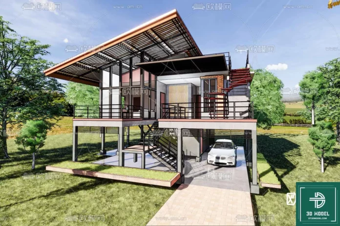 MODERN HOMESTAY EXTERIOR - SKETCHUP 3D SCENE - VRAY OR ENSCAPE - ID08165