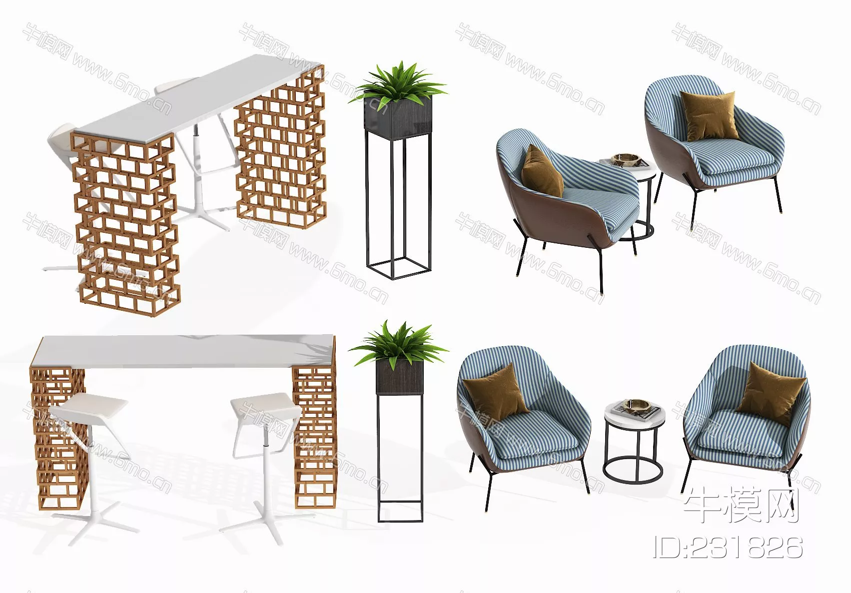 MODERN LEISURE TABLE SET - SKETCHUP 3D MODEL - VRAY - 231826