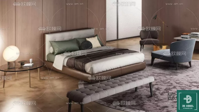 MODERN MINOTTI BED - SKETCHUP 3D MODEL - VRAY OR ENSCAPE - ID10995