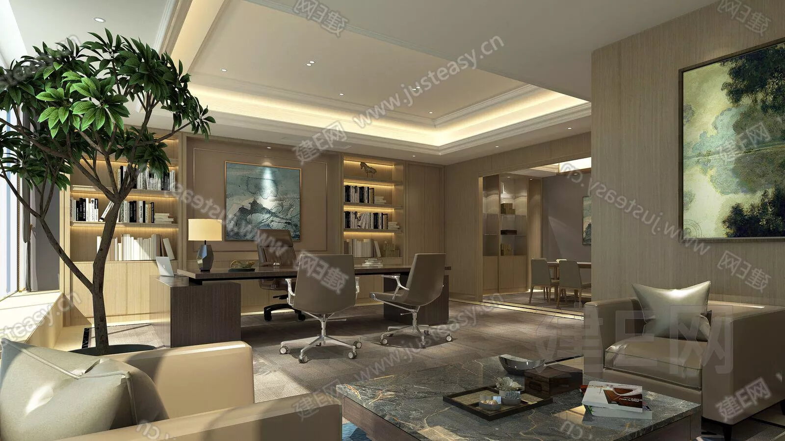 MODERN OFFICE INTERIOR - SKETCHUP 3D MODEL - VRAY - 107889087