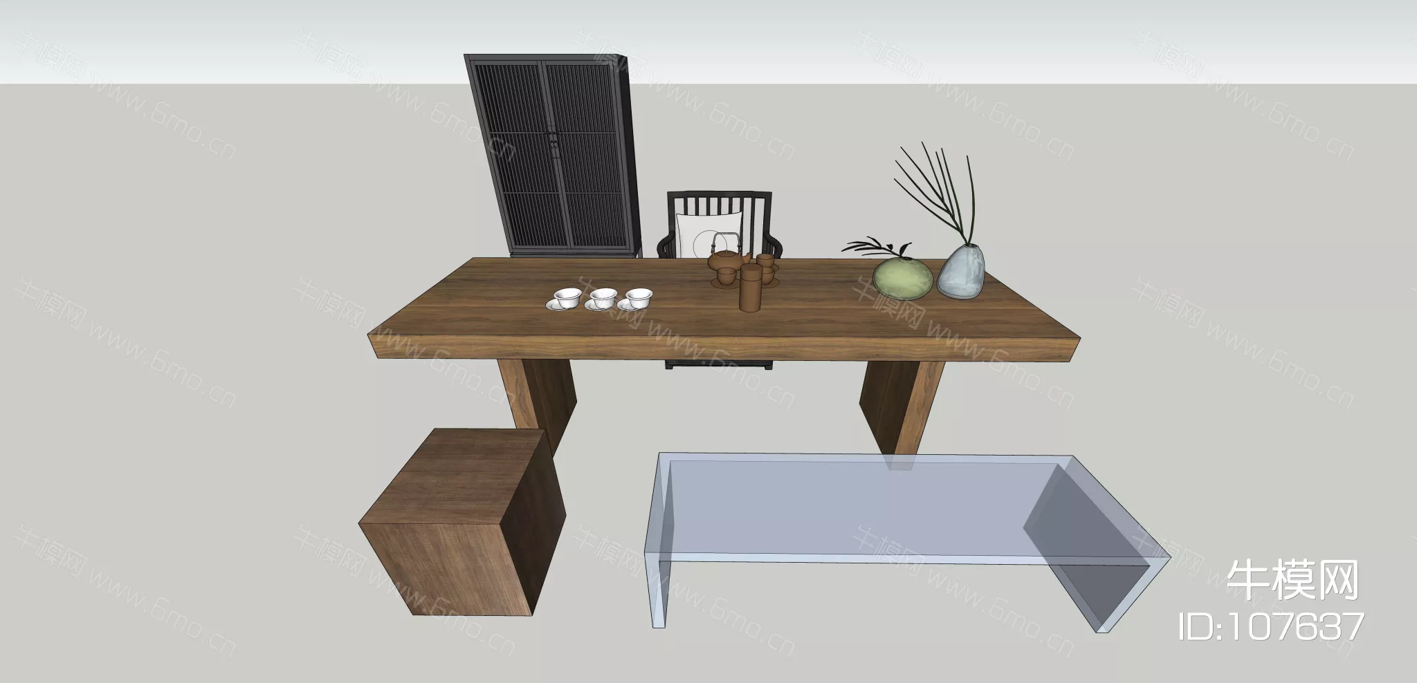 MODERN TEA TABLE SET - SKETCHUP 3D MODEL - ENSCAPE - 107637