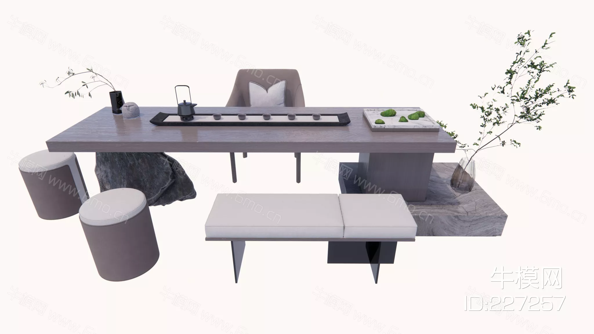 MODERN TEA TABLE SET - SKETCHUP 3D MODEL - ENSCAPE - 227257