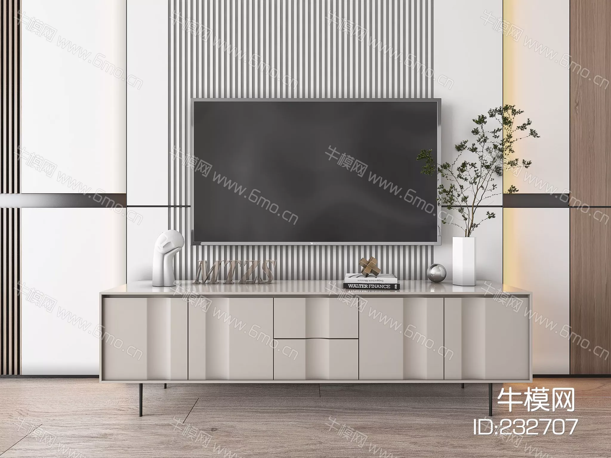 MODERN TV CABINET - SKETCHUP 3D MODEL - VRAY - 232707