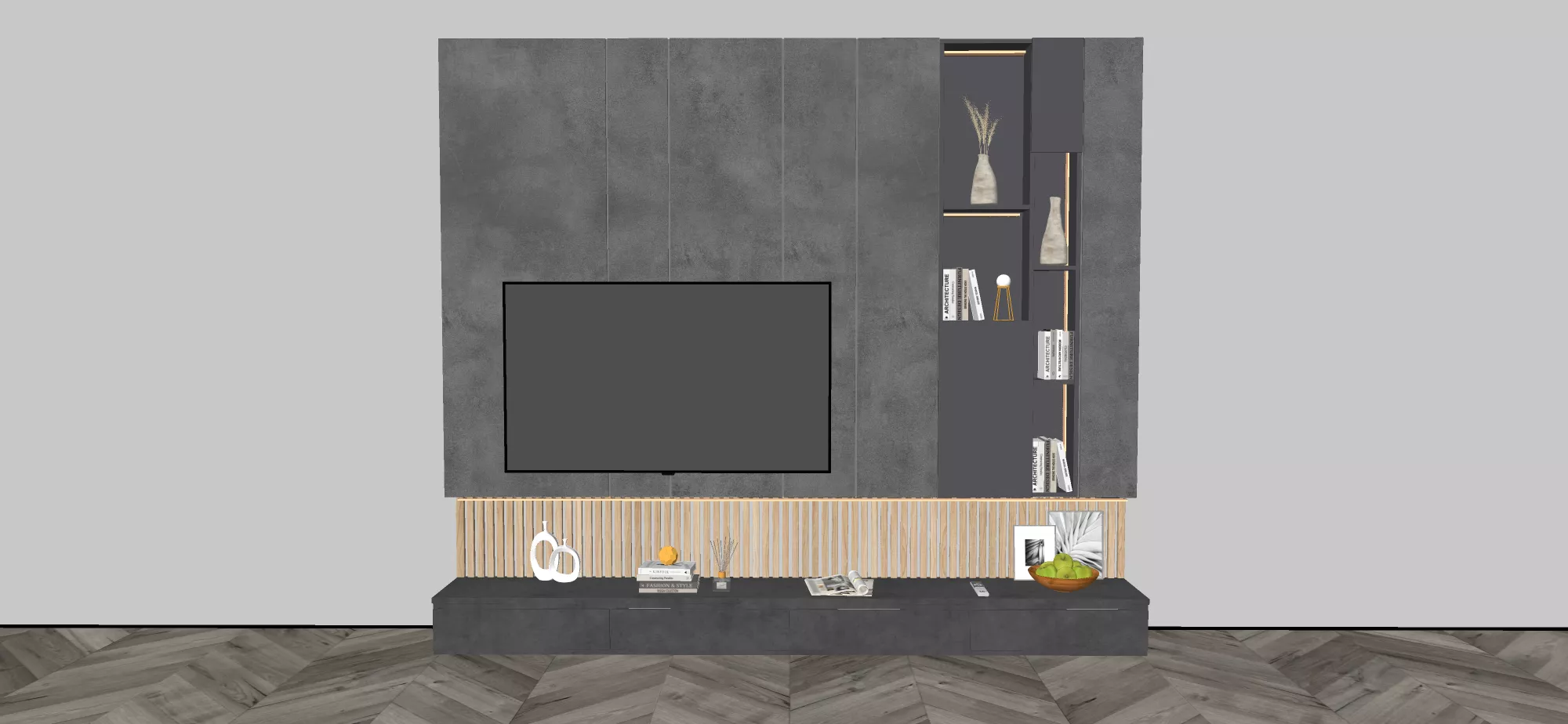 MODERN TV WALL - SKETCHUP 3D MODEL - VRAY OR ENSCAPE - ID15619