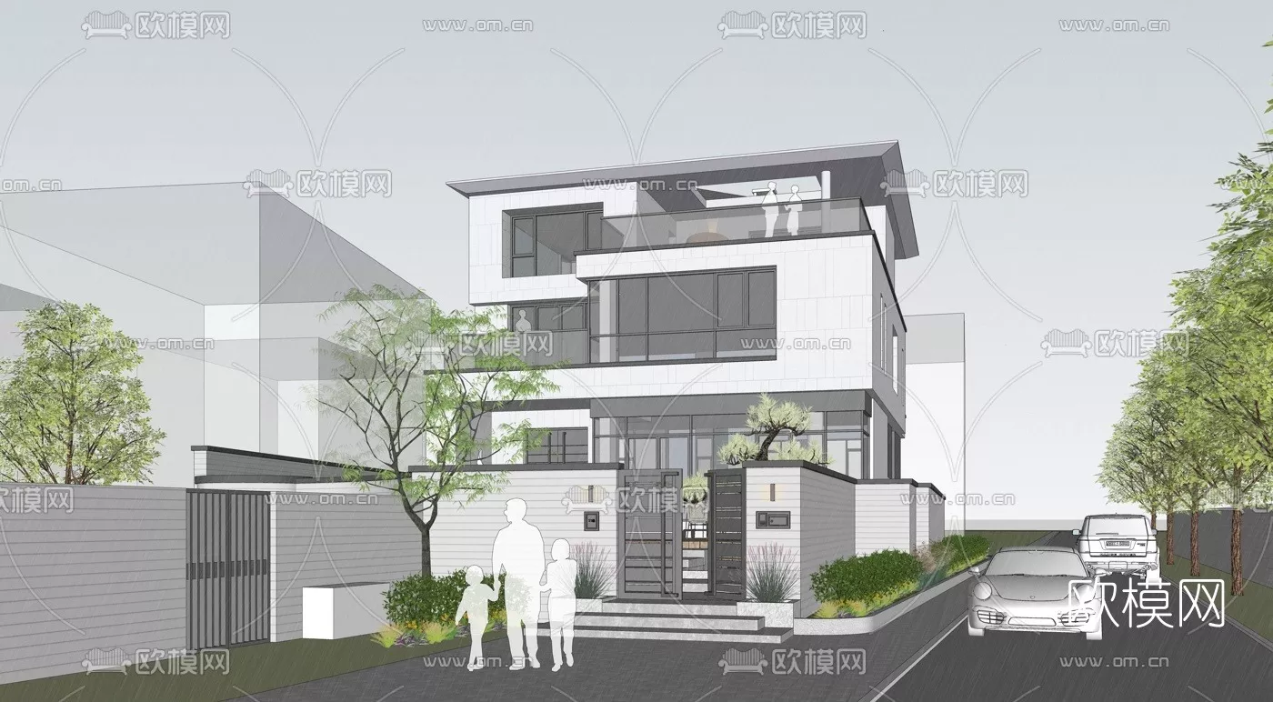 MODERN VILLA - SKETCHUP 3D SCENE - VRAY OR ENSCAPE - ID15848