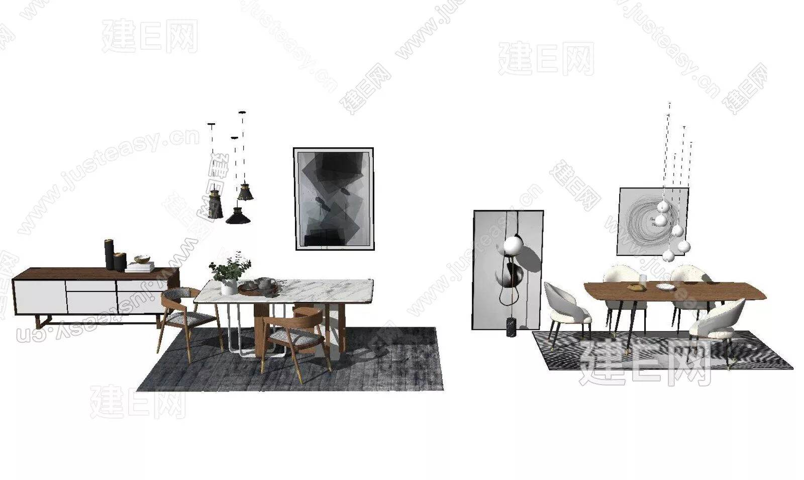 NORDIC DINING TABLE SET - SKETCHUP 3D MODEL - ENSCAPE - 112280009