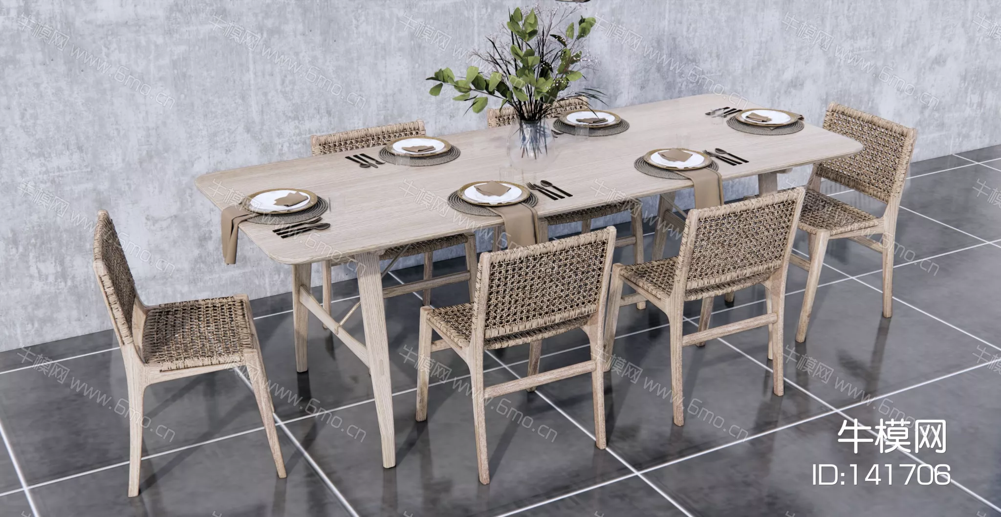 NORDIC DINING TABLE SET - SKETCHUP 3D MODEL - ENSCAPE - 141706