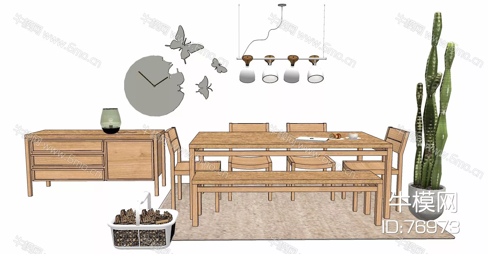 NORDIC DINING TABLE SET - SKETCHUP 3D MODEL - ENSCAPE - 76973