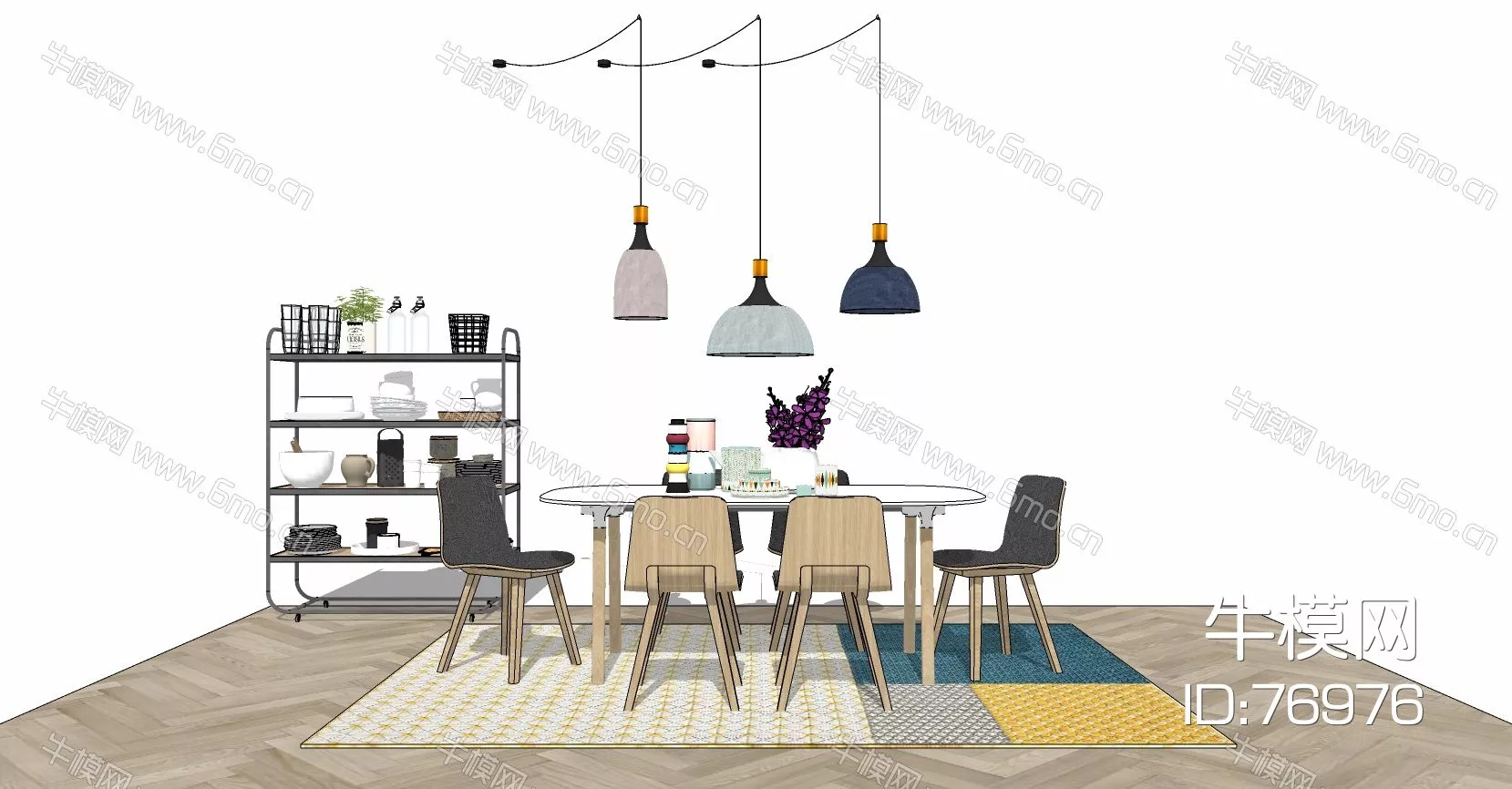 NORDIC DINING TABLE SET - SKETCHUP 3D MODEL - ENSCAPE - 76976