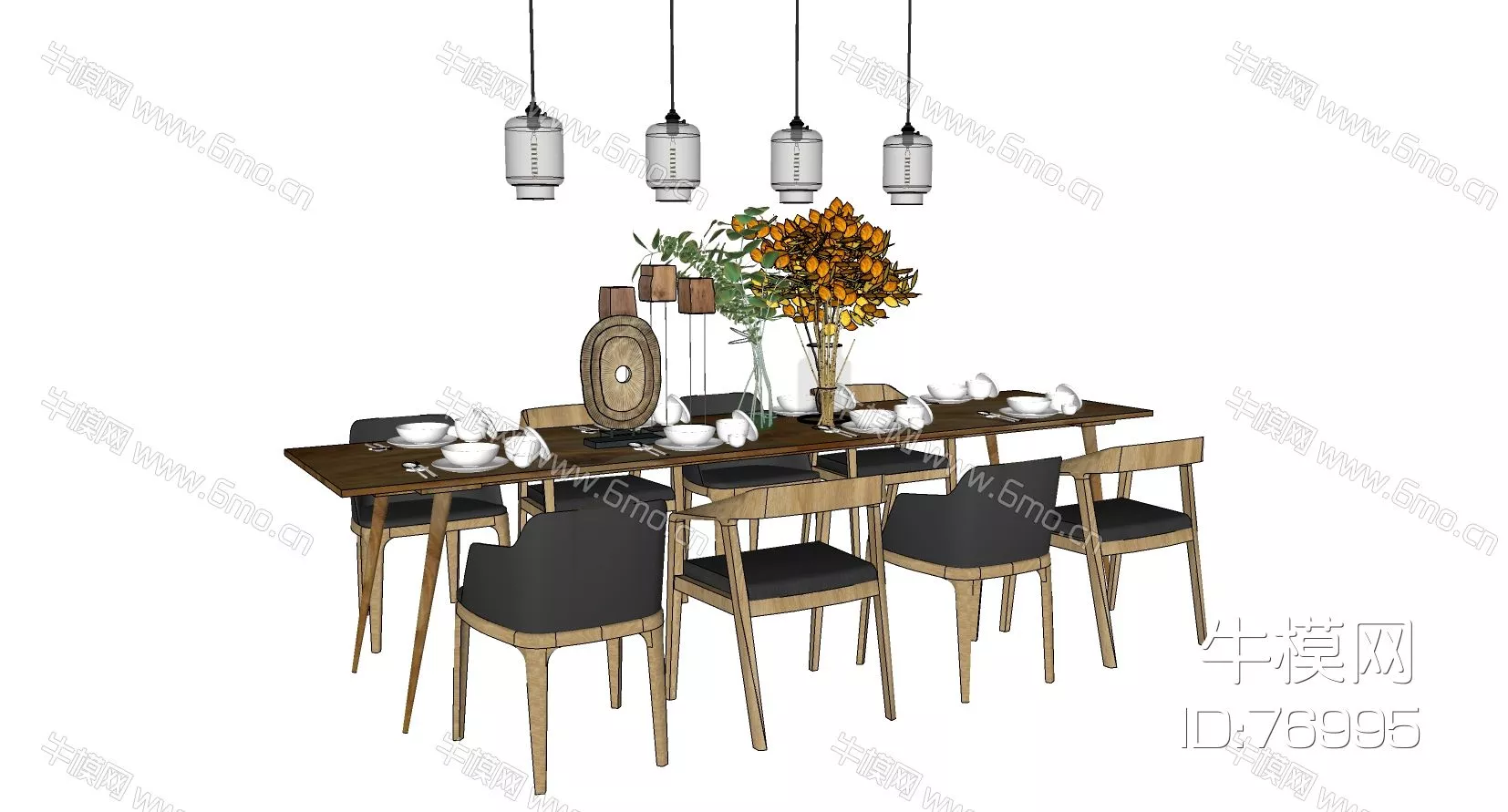 NORDIC DINING TABLE SET - SKETCHUP 3D MODEL - ENSCAPE - 76995