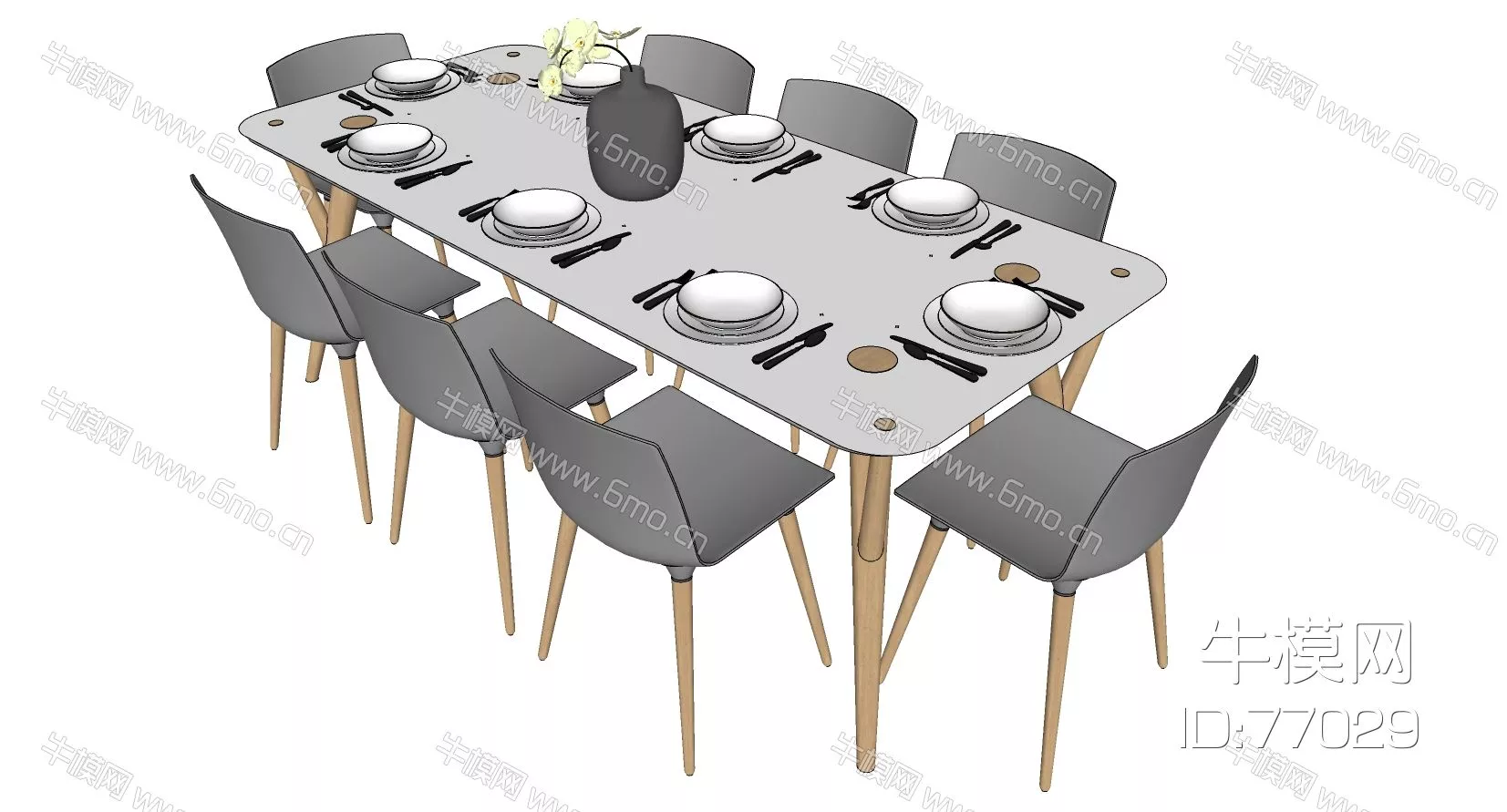 NORDIC DINING TABLE SET - SKETCHUP 3D MODEL - ENSCAPE - 77029