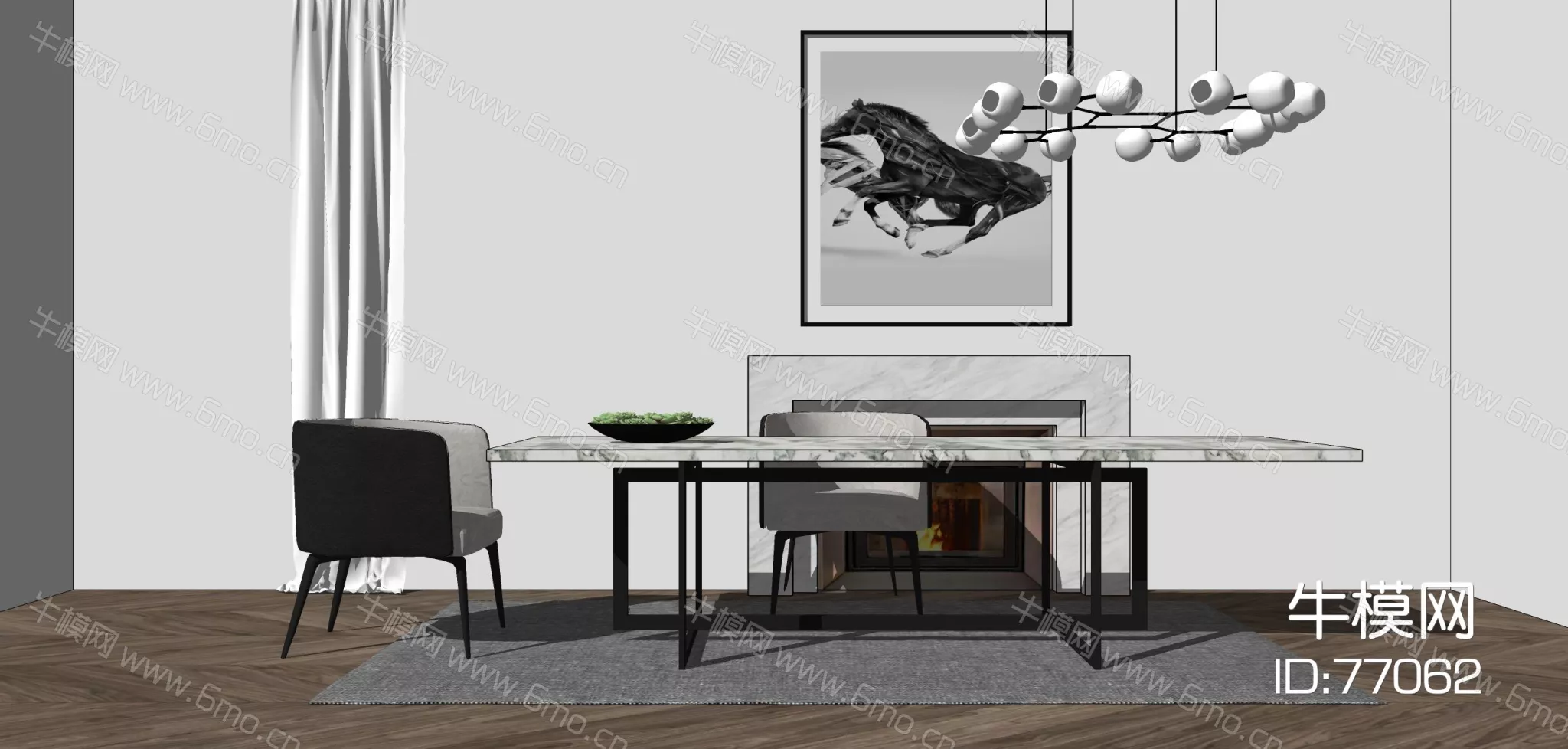 NORDIC DINING TABLE SET - SKETCHUP 3D MODEL - ENSCAPE - 77062