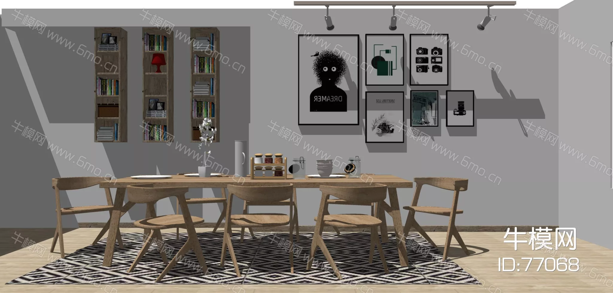 NORDIC DINING TABLE SET - SKETCHUP 3D MODEL - ENSCAPE - 77068