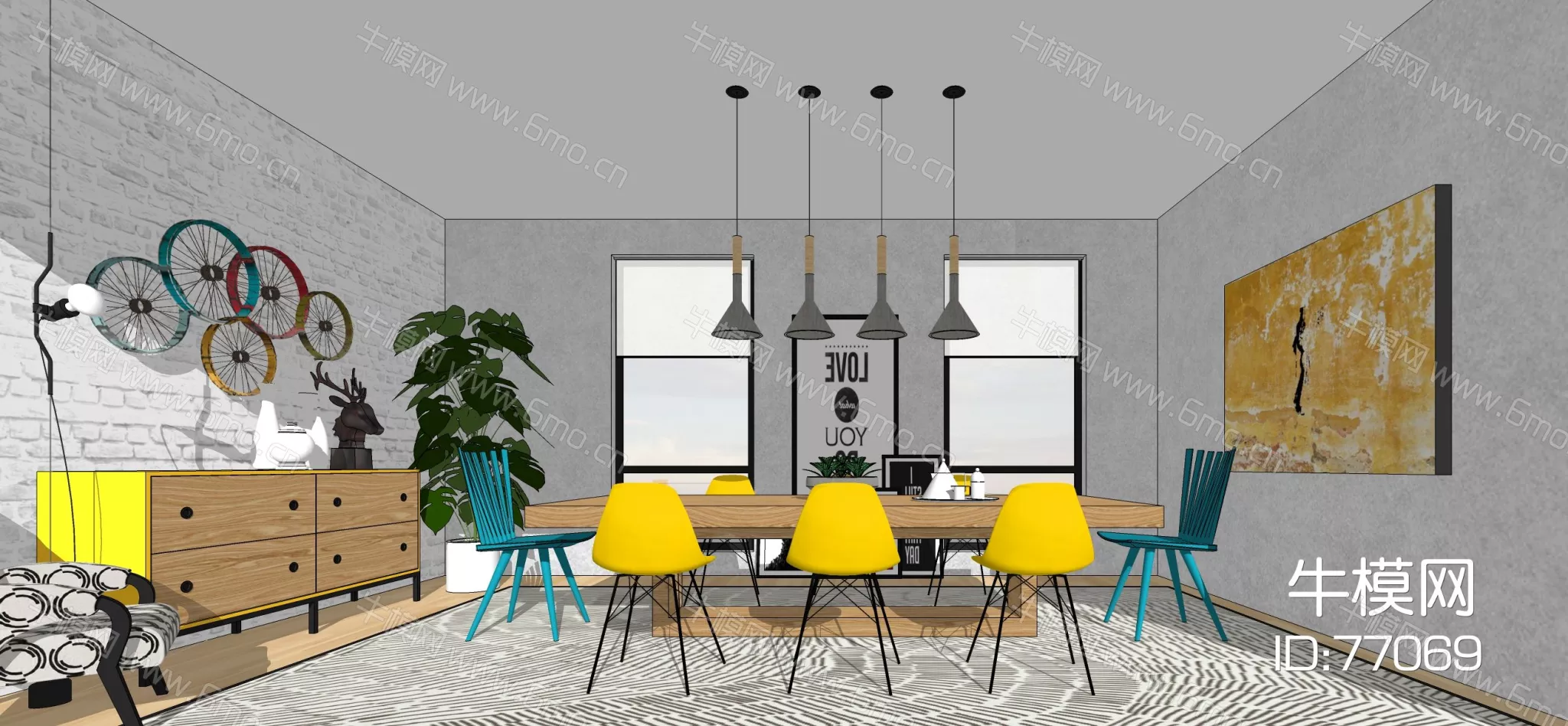 NORDIC DINING TABLE SET - SKETCHUP 3D MODEL - ENSCAPE - 77069