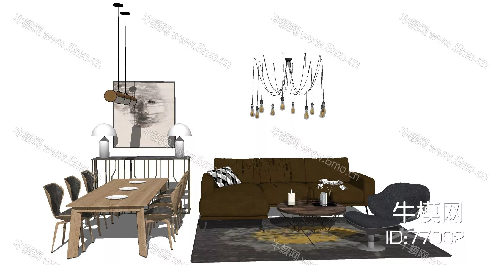 NORDIC DINING TABLE SET - SKETCHUP 3D MODEL - ENSCAPE - 77092