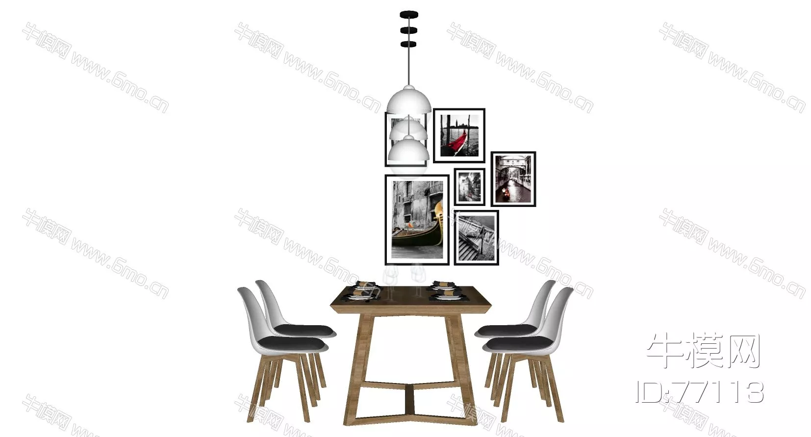 NORDIC DINING TABLE SET - SKETCHUP 3D MODEL - ENSCAPE - 77113