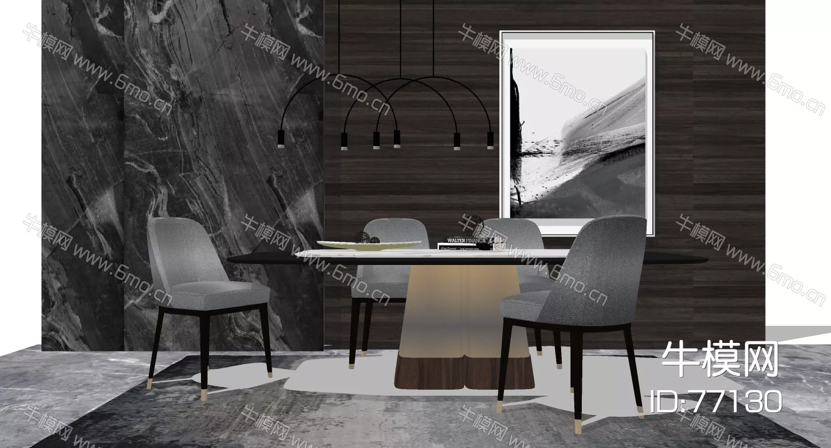 NORDIC DINING TABLE SET - SKETCHUP 3D MODEL - ENSCAPE - 77130