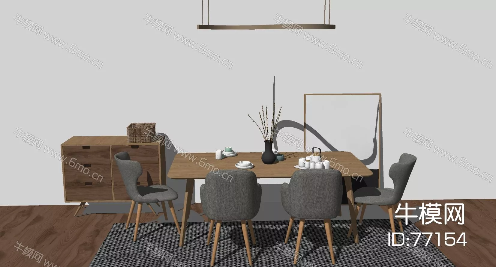 NORDIC DINING TABLE SET - SKETCHUP 3D MODEL - ENSCAPE - 77154