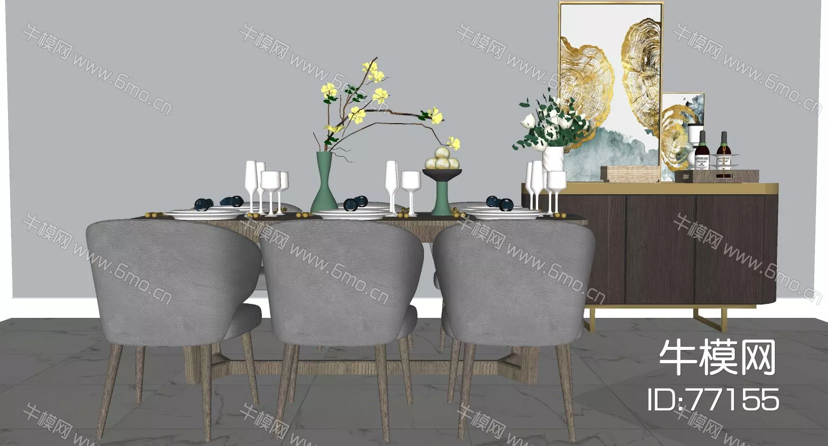 NORDIC DINING TABLE SET - SKETCHUP 3D MODEL - ENSCAPE - 77155