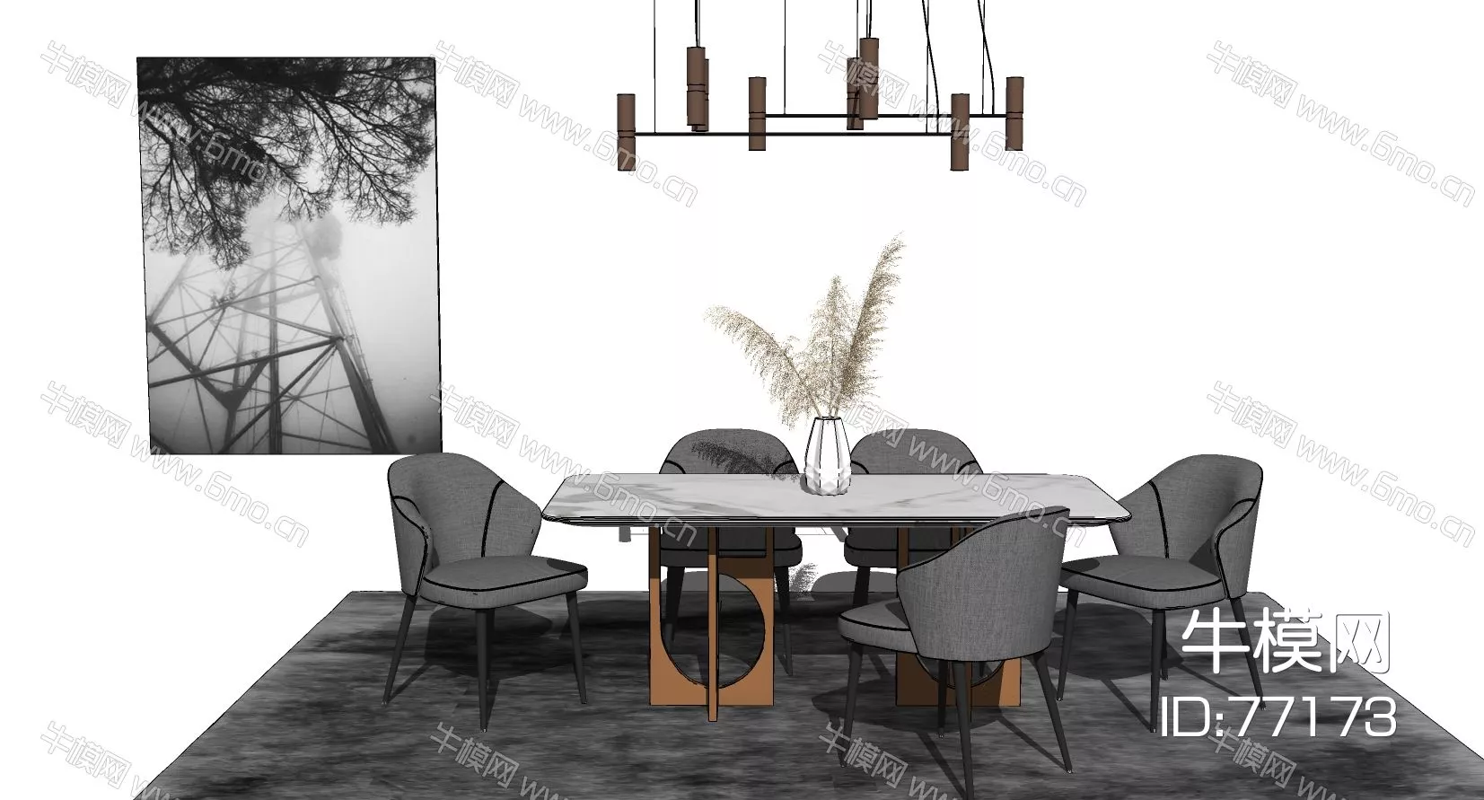 NORDIC DINING TABLE SET - SKETCHUP 3D MODEL - ENSCAPE - 77173