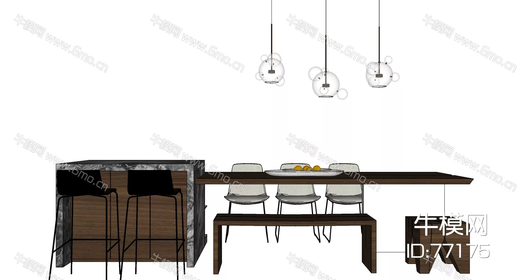 NORDIC DINING TABLE SET - SKETCHUP 3D MODEL - ENSCAPE - 77175