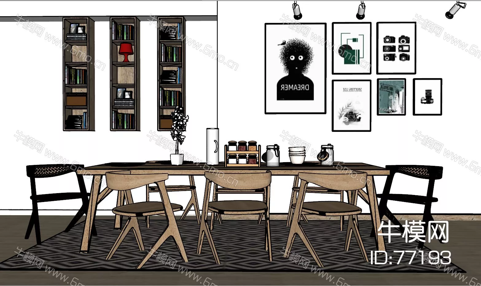 NORDIC DINING TABLE SET - SKETCHUP 3D MODEL - ENSCAPE - 77193