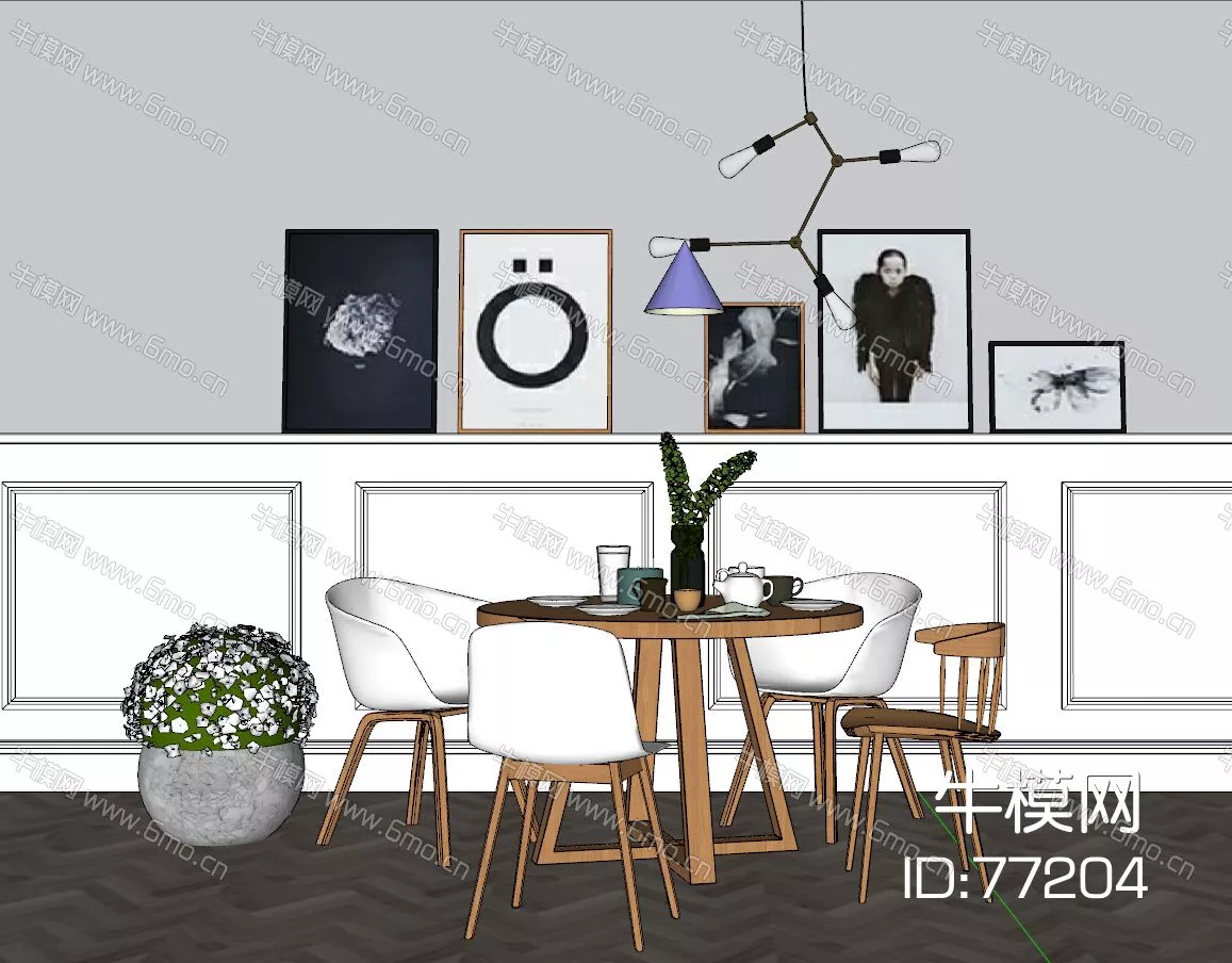 NORDIC DINING TABLE SET - SKETCHUP 3D MODEL - ENSCAPE - 77204