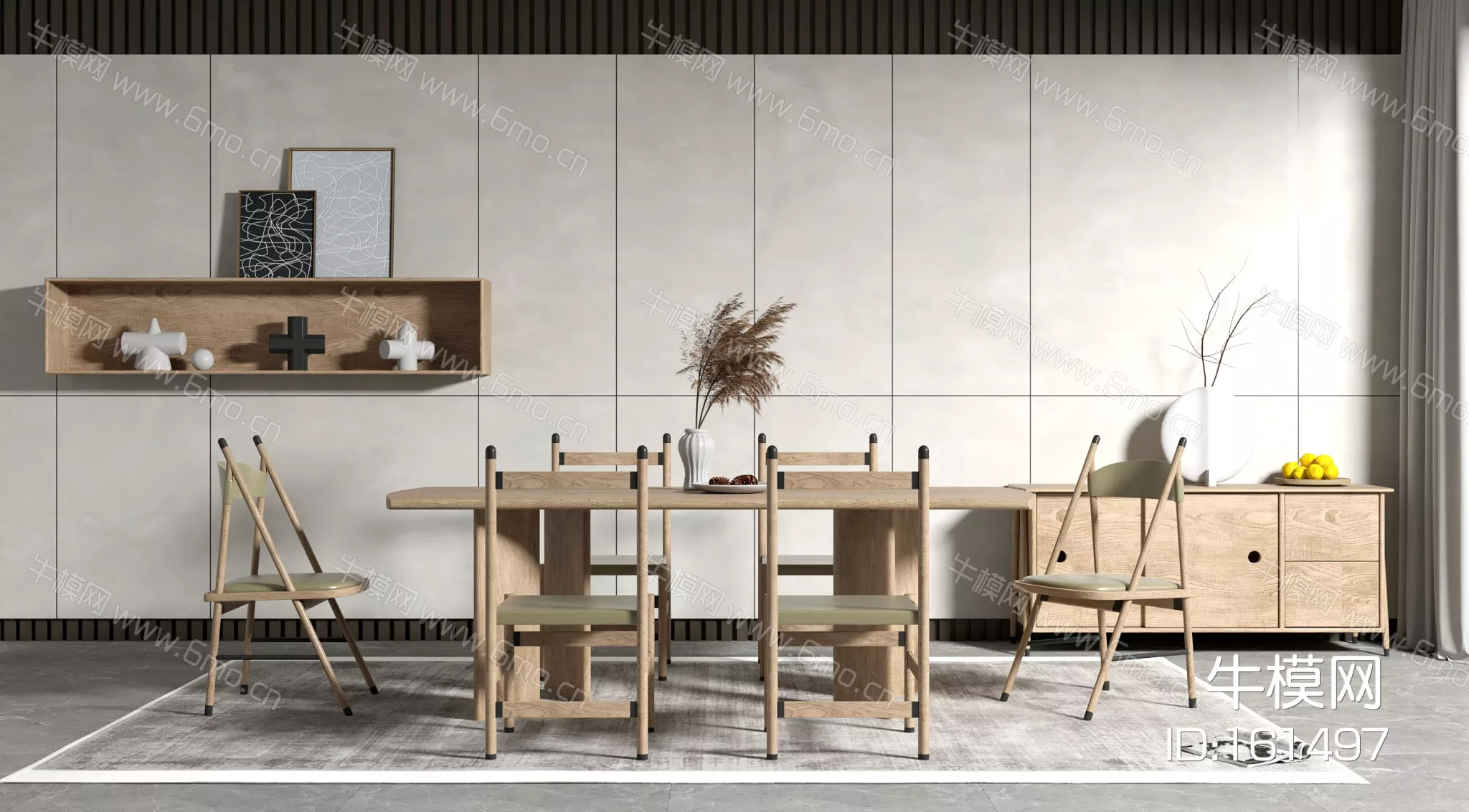 NORDIC DINING TABLE SET - SKETCHUP 3D MODEL - VRAY - 161497