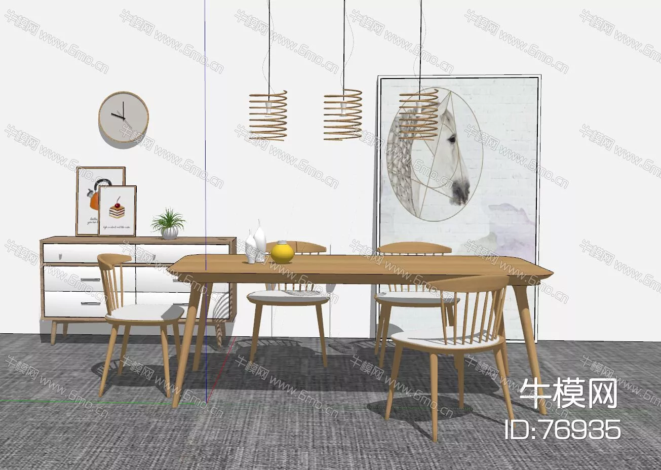 NORDIC DINING TABLE SET - SKETCHUP 3D MODEL - VRAY - 76935