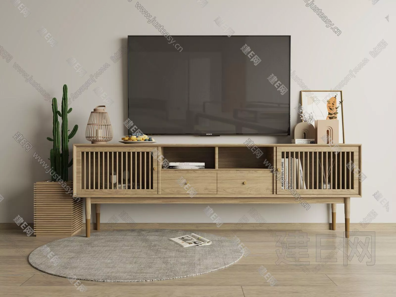 NORDIC TV CABINET - SKETCHUP 3D MODEL - VRAY - 110314847