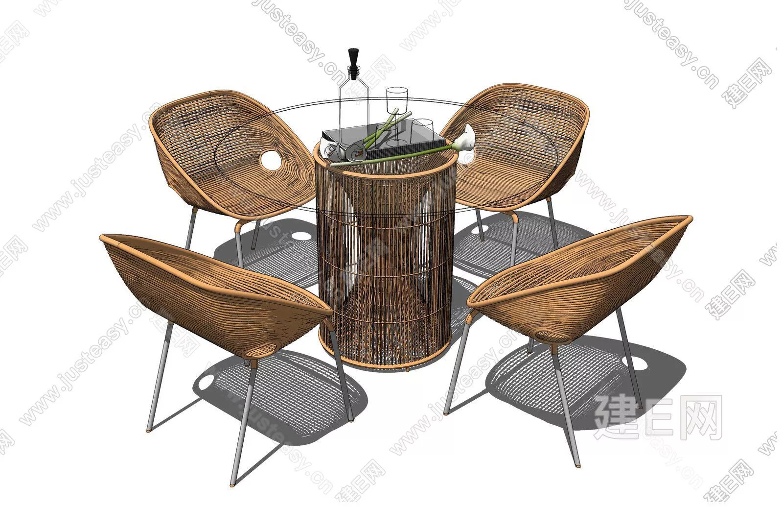RATTAN OUTDOOR TABLE SET - SKETCHUP 3D MODEL - ENSCAPE - 105529382